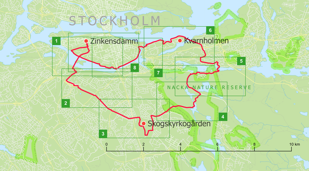 Skogskyrkogården Bike Rout Map overview