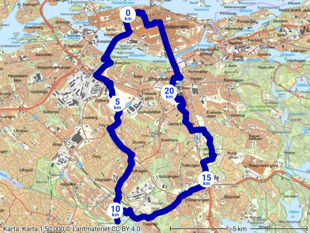 Stockholm Sn&oumlsatra Roundtrip Bike Route Map overview