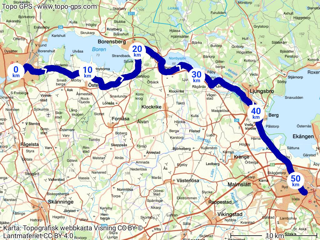 Motala to Linkoping Bike Route Map overview