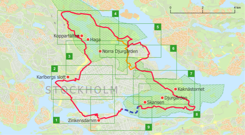 Nationalstadsparken Bike Rout Map overview