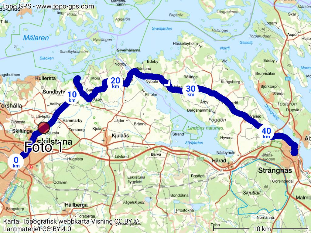 Enskilstuna to Strängnäs Bike Route Map overview
