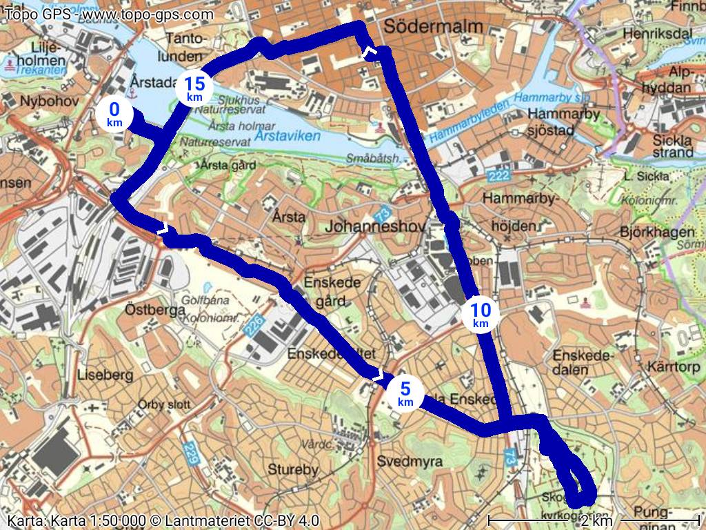 Skogskyrkogården roundtrip Bike Route Map overview