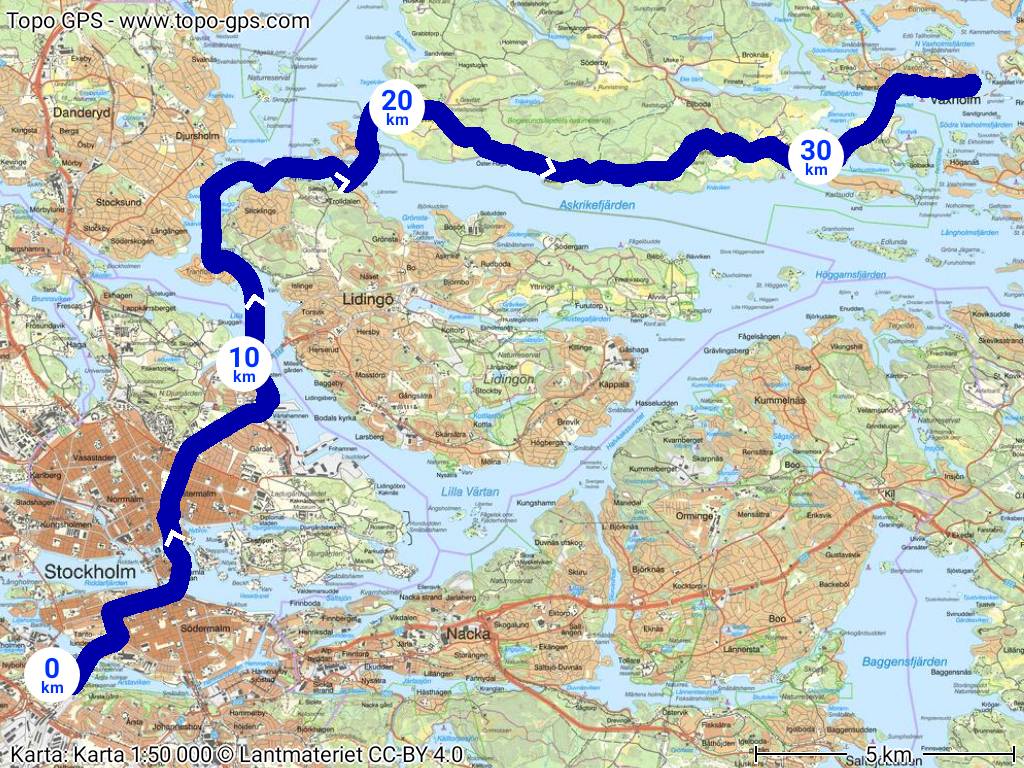 Stockholm to Waxholm Bike Route Map overview